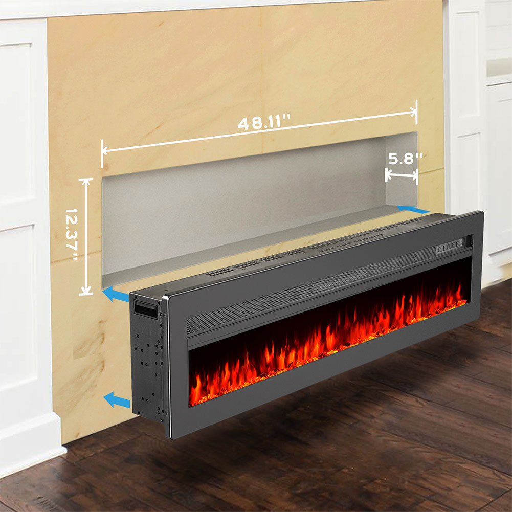 50/60 Inch Insert/Wall Mounted LED Electric Fireplace Crystal Flame Freestanding