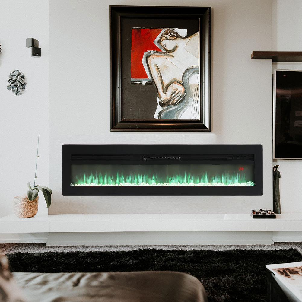 50/60 Inch Insert/Wall Mounted LED Electric Fireplace Crystal Flame Freestanding