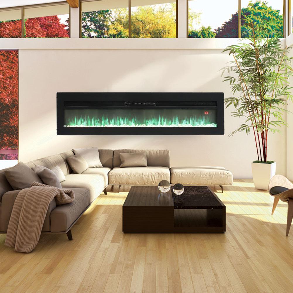 50/60 Inch Insert/Wall Mounted LED Electric Fireplace Crystal Flame Freestanding
