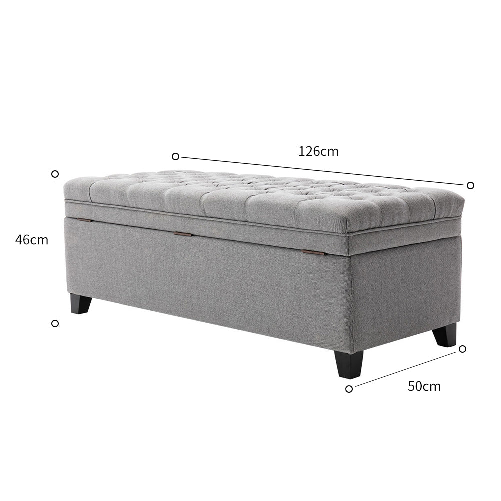 Chesterfield Linen Bed End Bench Upholstered Tufted Storage Ottoman Window Seat