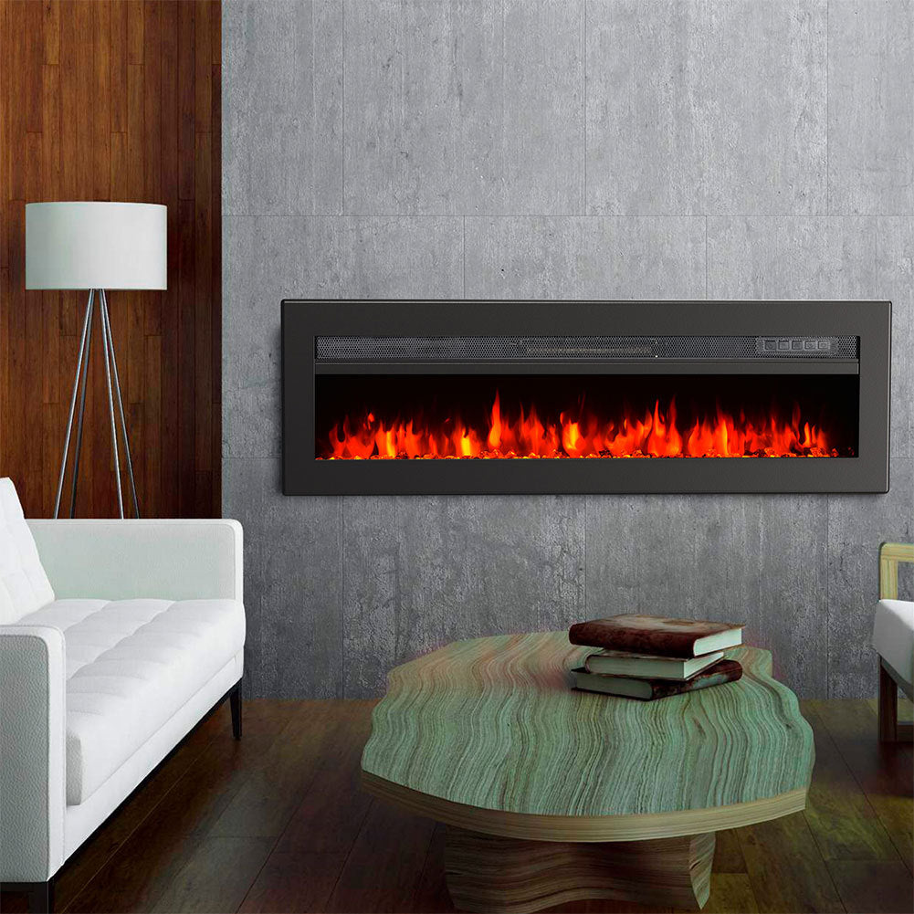 50/60 Inch Insert/Wall Mounted LED Electric Fireplace Crystal Flame Freestanding