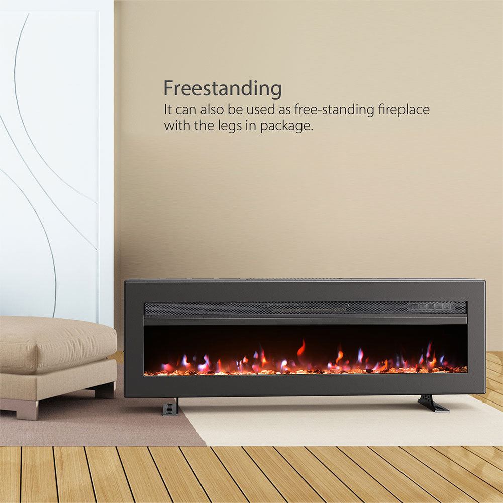 50/60 Inch Insert/Wall Mounted LED Electric Fireplace Crystal Flame Freestanding