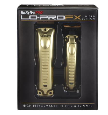 BaBylissPRO Lo-Pro FX Limited Edition High Performance Clipper & Trimmer Collection Set - Gold (FXHOLPKLP-G)