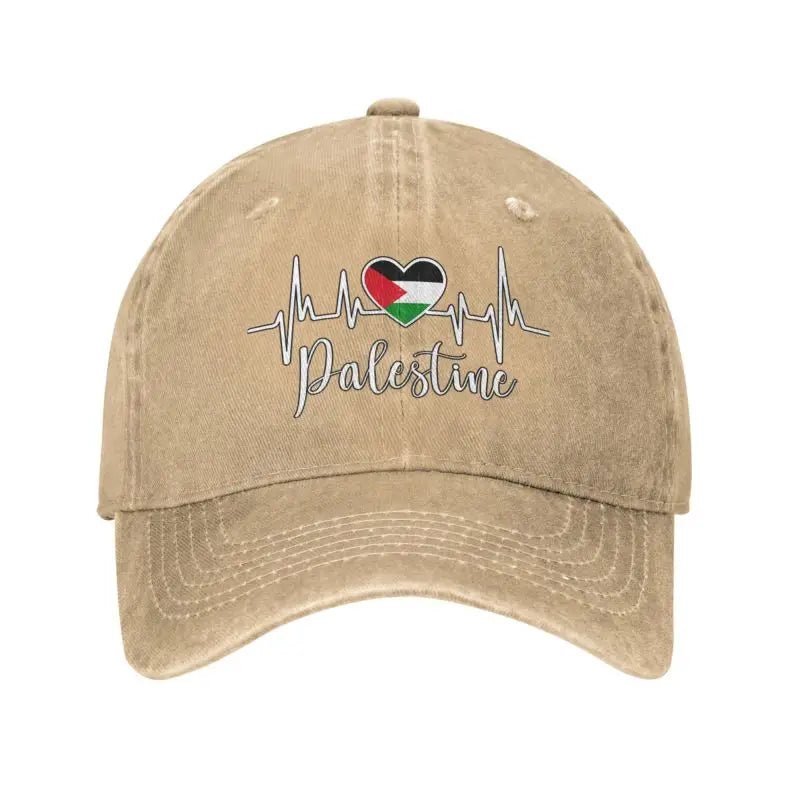 Palestine Flag Heart with Heartbeat Adjustable Cotton Baseball Cap for Men & Women