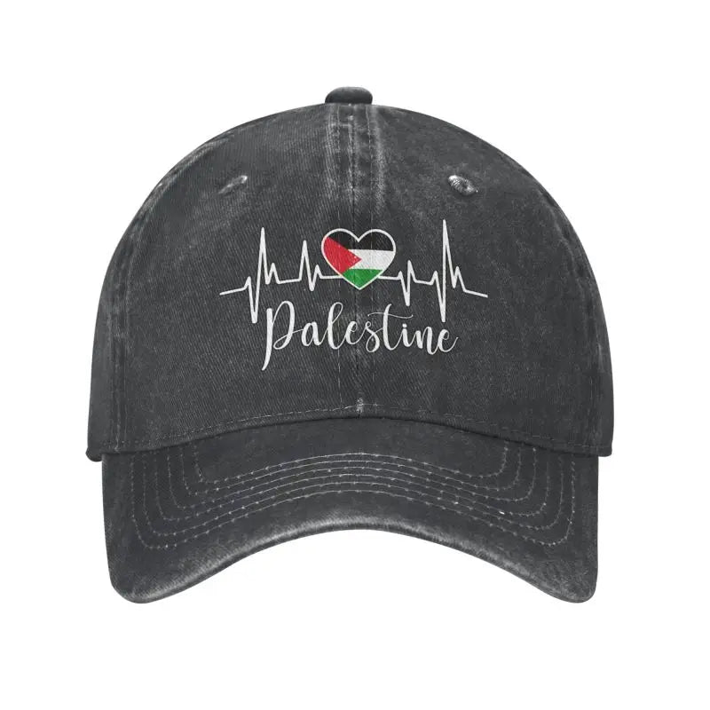 Palestine Flag Heart with Heartbeat Adjustable Cotton Baseball Cap for Men & Women
