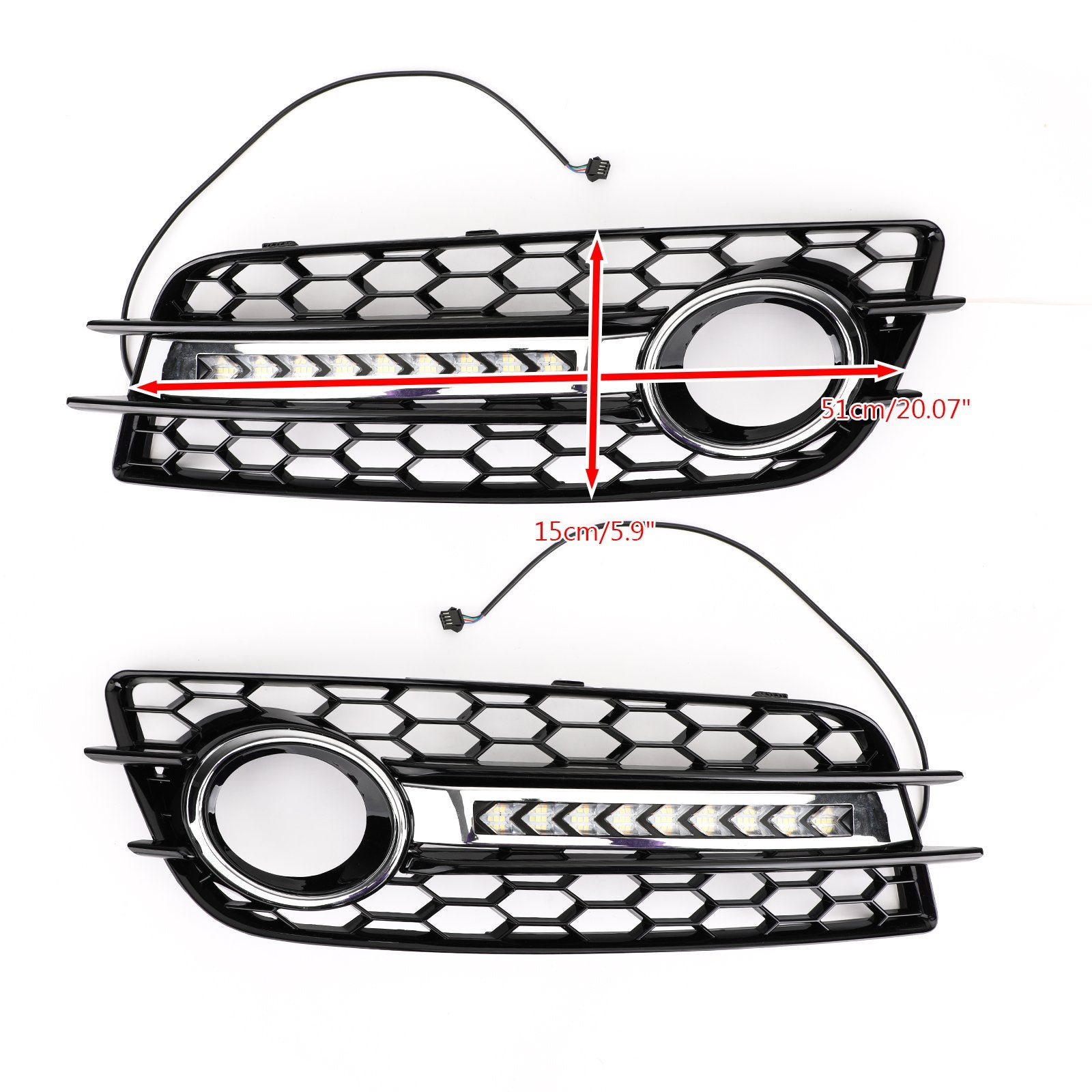 LED Fog Light Grill Chrome Ring Bumper For Audi A4 S-LINE S4 2008-2012 Generic