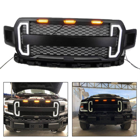 Front Grill Grille With Amber Lights DRL For 2018 2019 2020 Ford F150 F-150 Generic