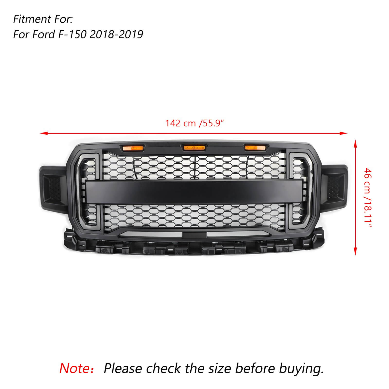 Front Grill Grille With Amber Lights DRL For 2018 2019 2020 Ford F150 F-150 Generic
