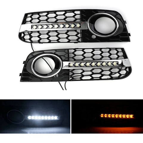 Flowing LED Honeycomb Mesh Grille Fog Light Turn Signal DRL For 2009-2011 AUDI A4 B8 Generic