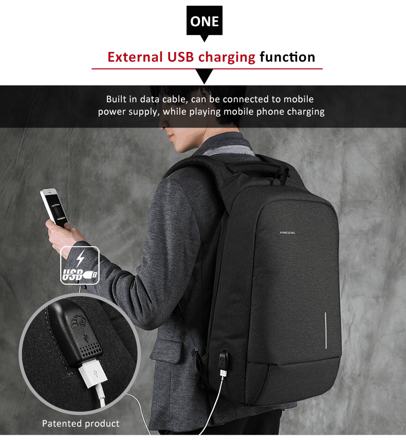 When charging the phone, you can connect the external USB charging function and the built-in data cable to the phone. kingsons anti-theft backpack