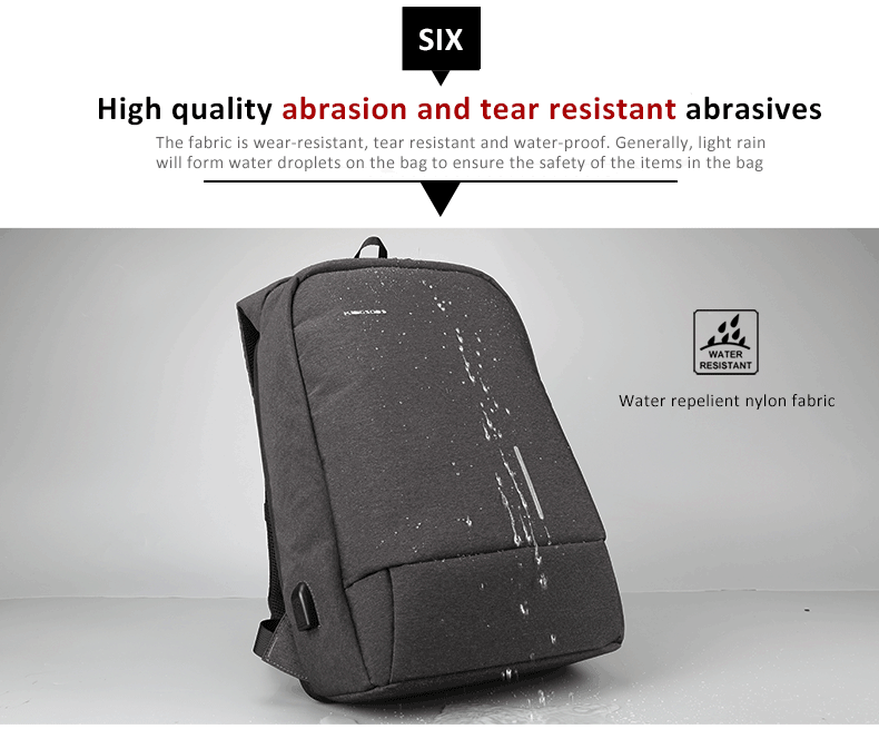 High-quality wear-resistant and tear-resistant kingsons anti-theft backpack, tear-resistant and waterproof. Usually, light rain will form water droplets on the bag to ensure the safety of the items in the bag, waterproof nylon fabric
