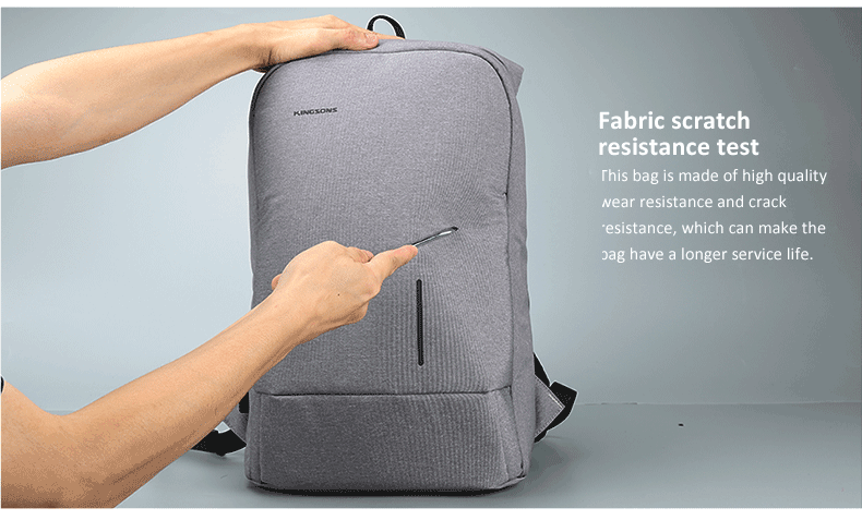 Fabric scratch resistance tests The bag is made of high-quality abrasion resistance and crack resistance, which can make the bag have a longer service life. kingsons anti-theft backpack