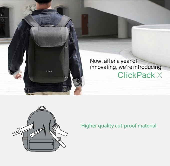 Korin ClickPack X-simple and practical anti-theft backpack higher quality cut-proof material - kingsons.com
