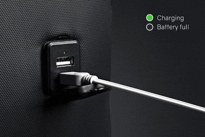 KORIN Design FlexPack Pro Detail display of the side USB charging port - kingsons.com