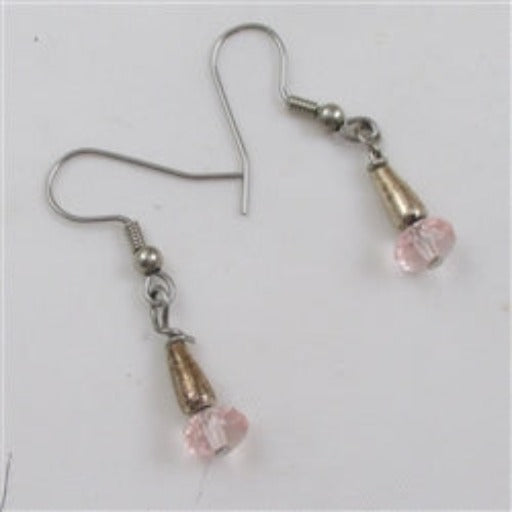 Pink Crystal and Sterling Drop Earrings