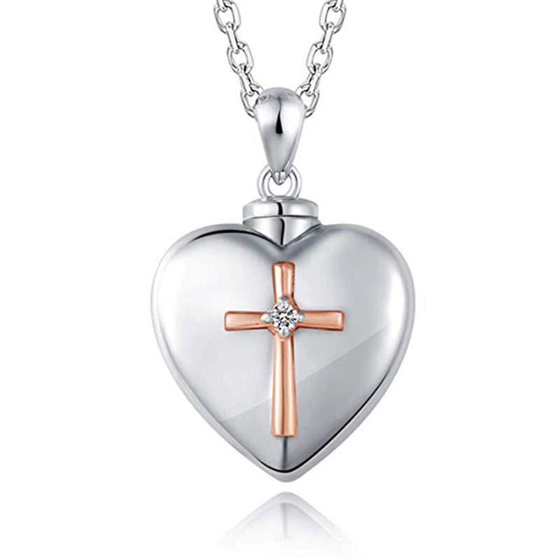 Tauezhon Cross Heart Urns Necklace To Hold Ashes Cremation Jewelry