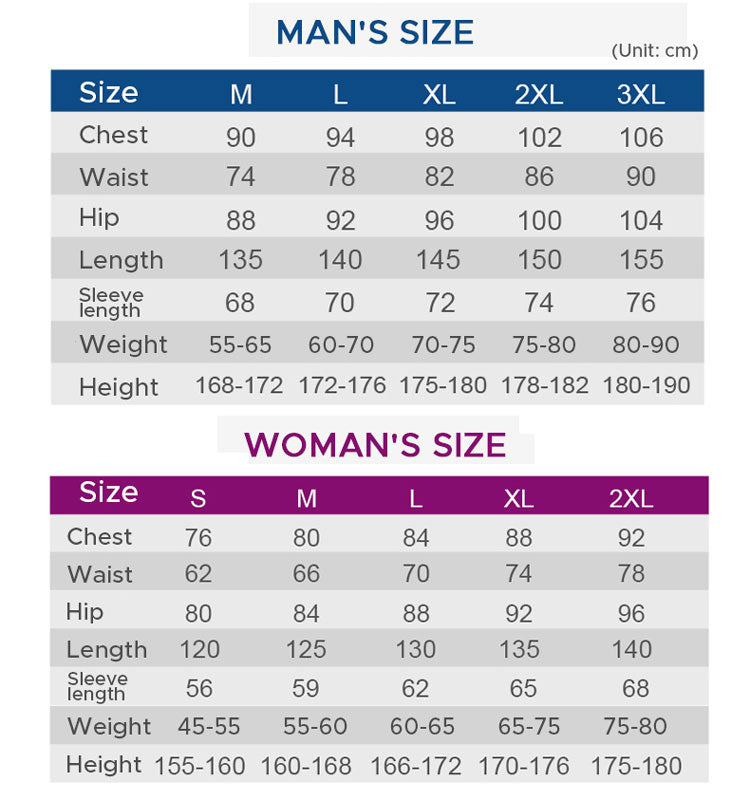 size chart scuba diving suits