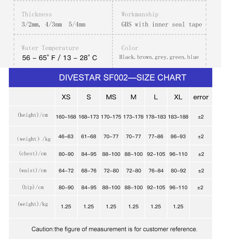 scuba diving wetsuit best scuba wetsuits SIZE CHART