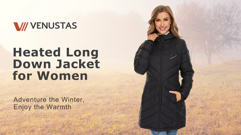 Women heated long down jacket 7.4V