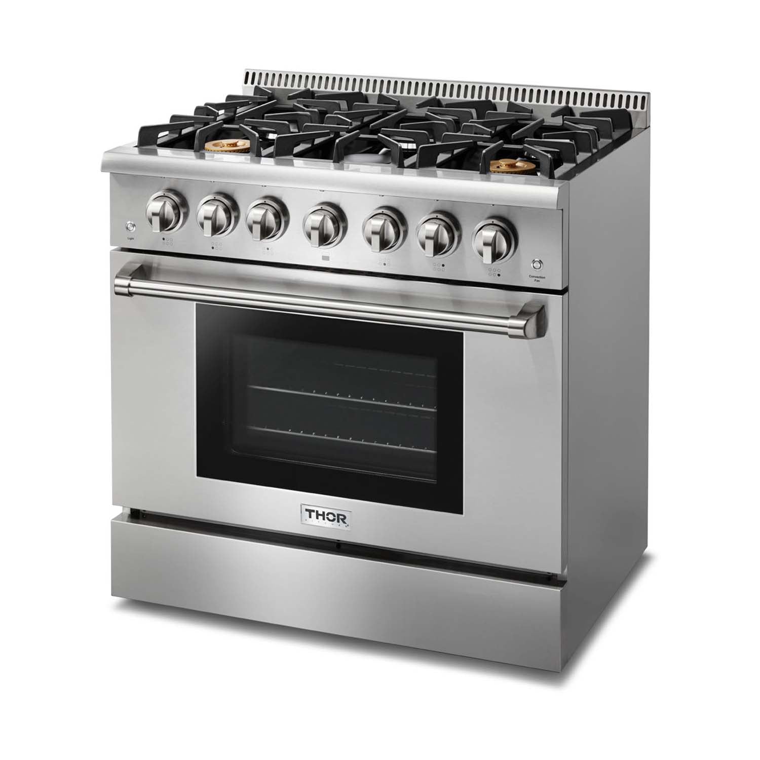 Thor Kitchen 2-Piece Pro Appliance Package - 36-Inch Gas Range & Pro-Style Wall Mount Hood in Stainless Steel