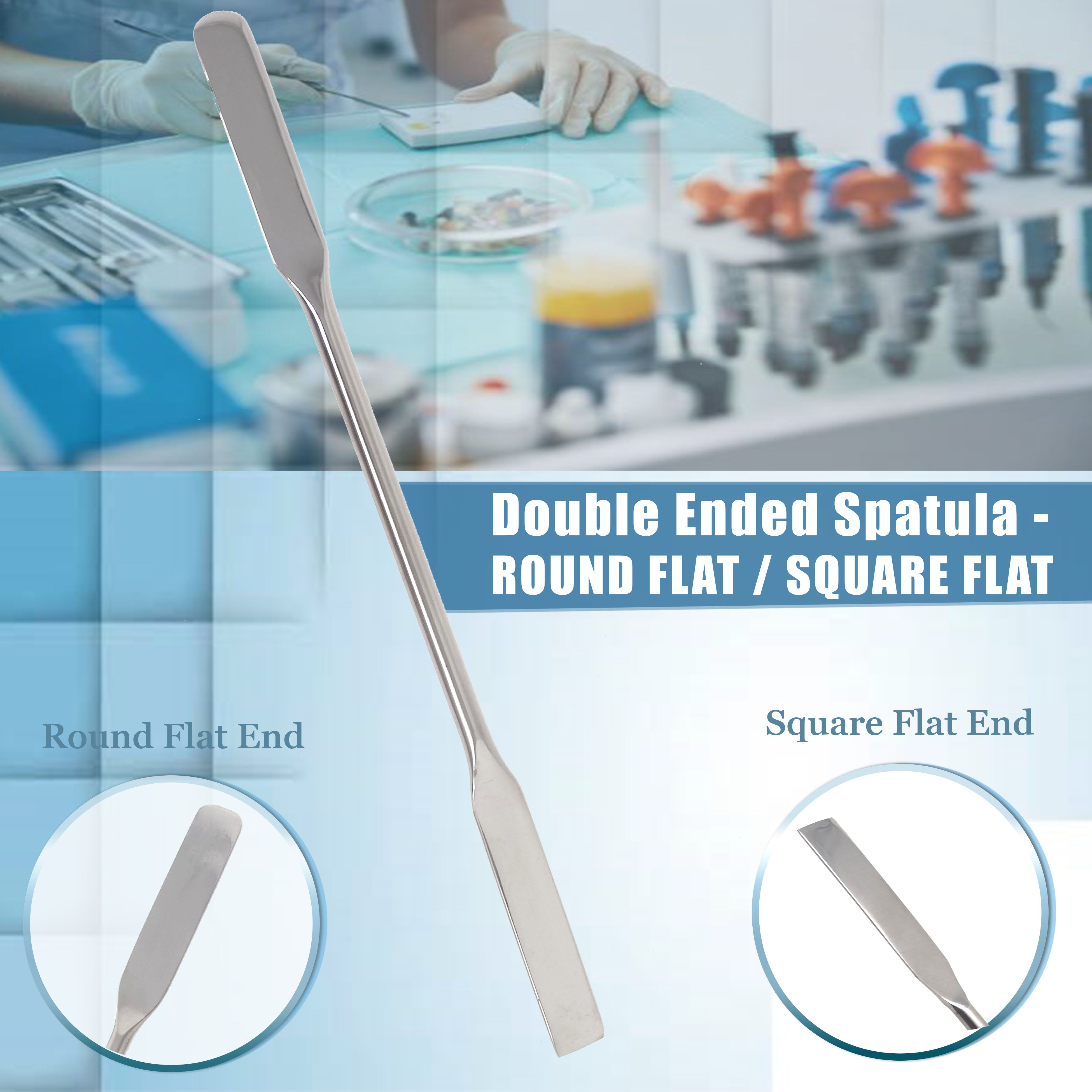 Stainless Steel Double Ended Micro Lab Spatula Sampler, Square & Round End, 9