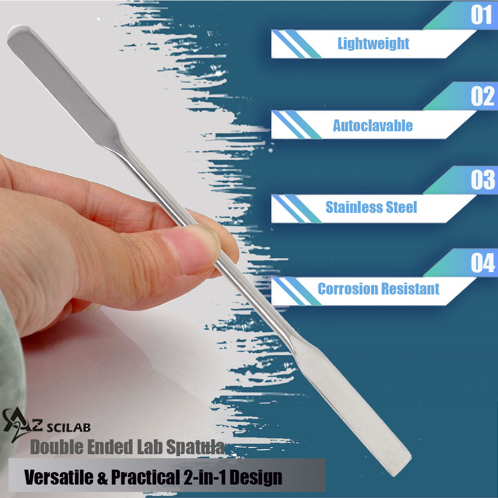 Stainless Steel Double Ended Micro Lab Spatula Sampler, Square & Round End, 9