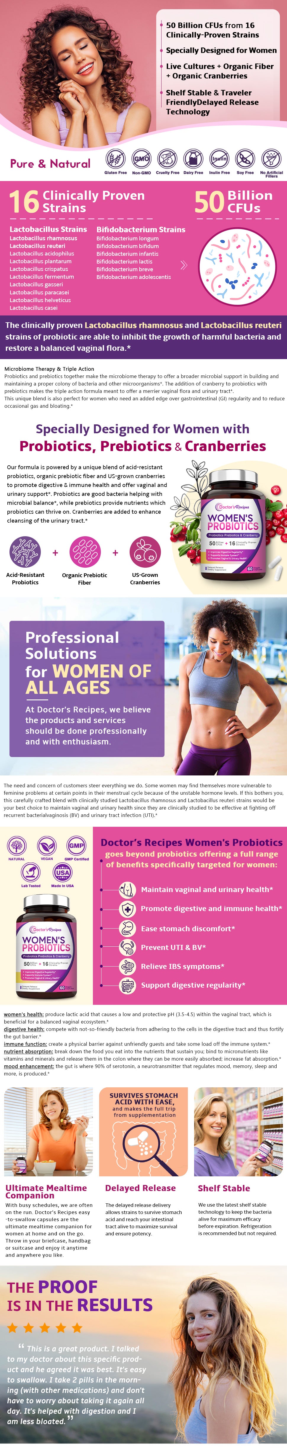 Product Description of Doctor's Recipes 50 Billion Women's Probiotics