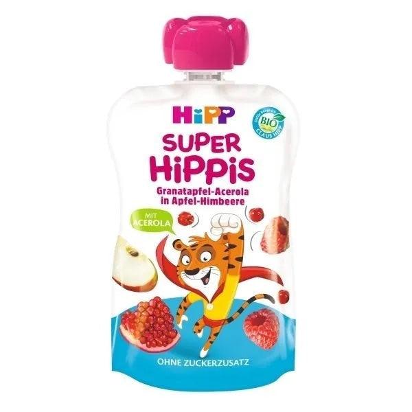 HiPP Super Hippis Apples, Raspberries, Pomegranates And Malpighia Puree 100 G - 6 Pouches