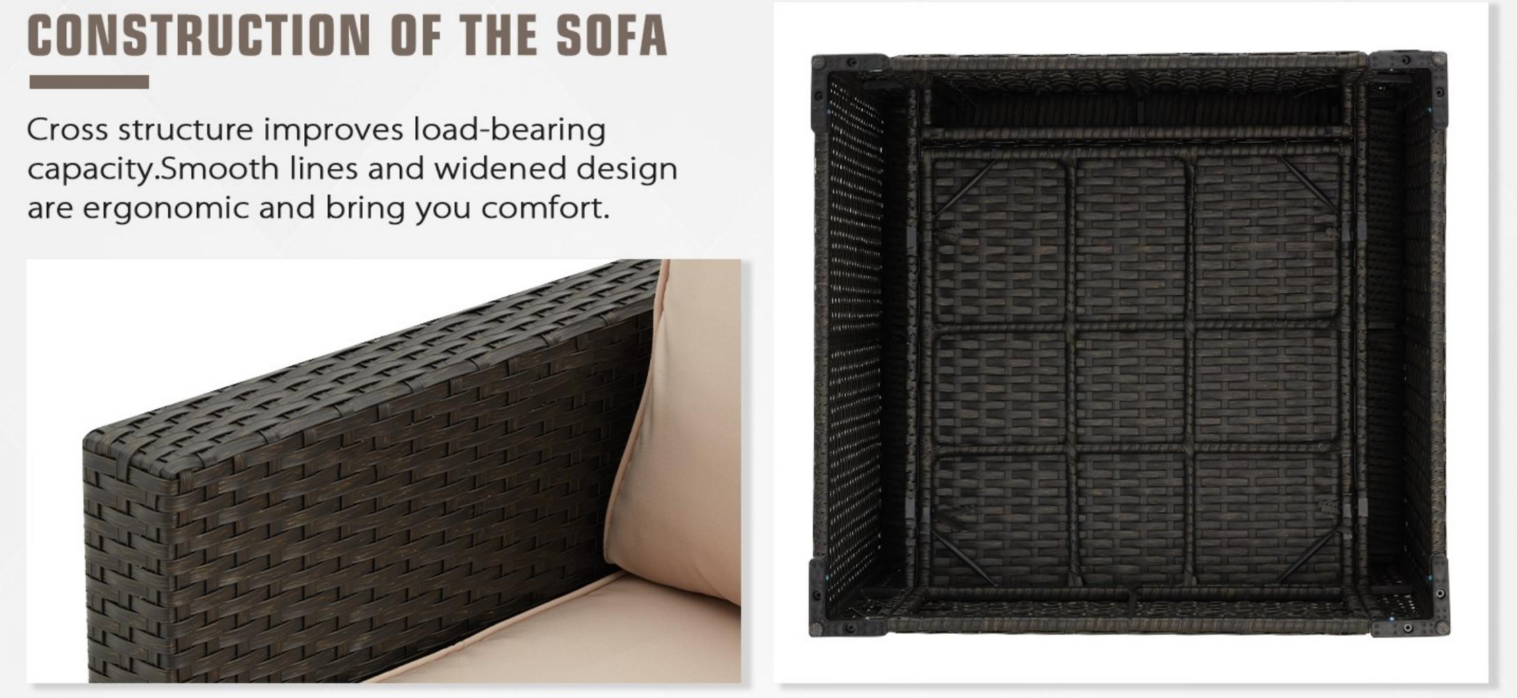 HOMREST 4 Pieces Wicker Rattan Outdoor Sectional Sofa, cross structrue improves load-bearing capacity. Smooth lines and widened design are ergonomic and bring you comfort.