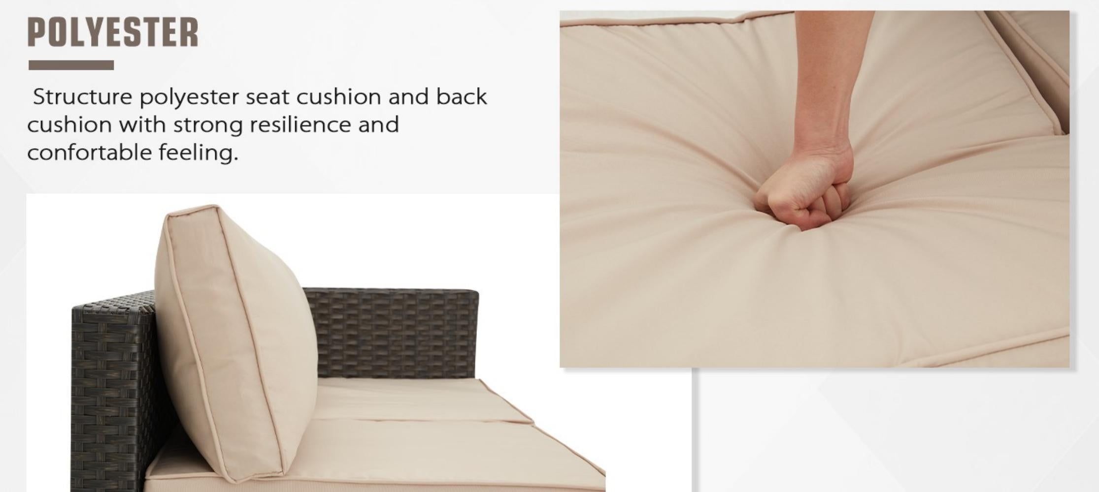 Structure polyester seat cushion and back cushion with strong resilience and comfortable feeling.