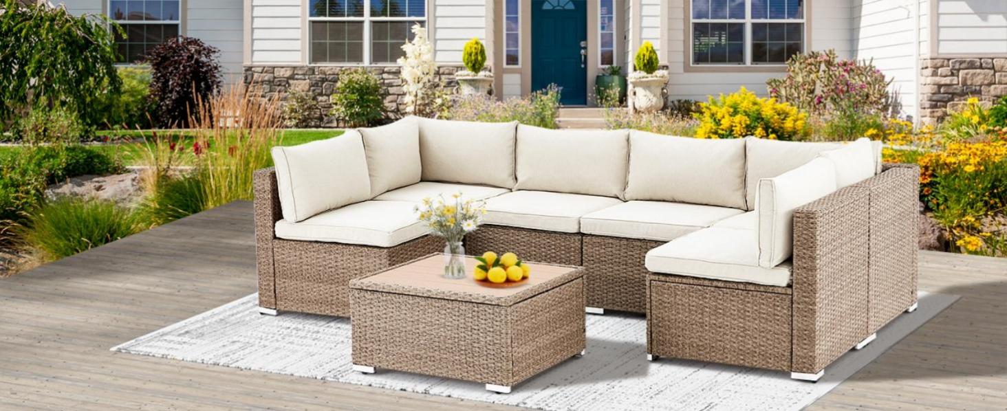 Homrest 7 pieces ratten sectional sofa set