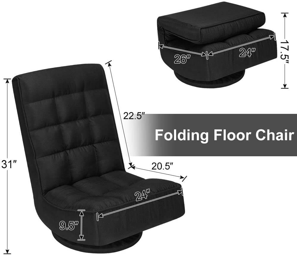 Folding Floor Gaming Chair 360 Degree Swivel Floor Chair with 5 Adjustable Positions for Home, Black