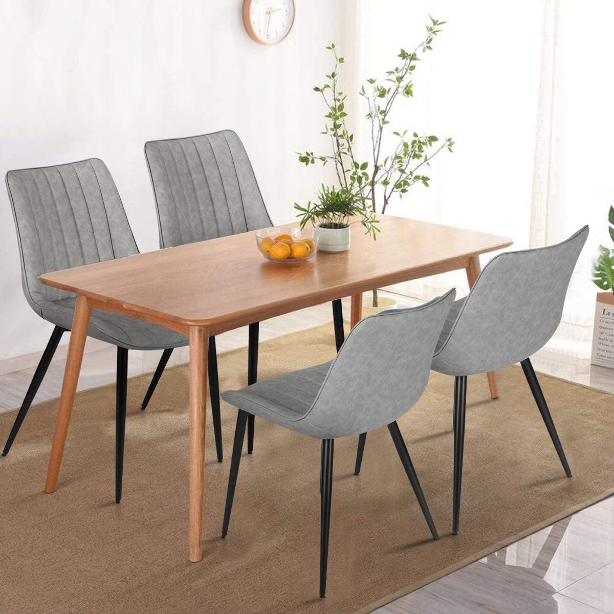 Faux Leather Dining Chairs Set of 4 Modern Leisure Upholstered Chair Gray