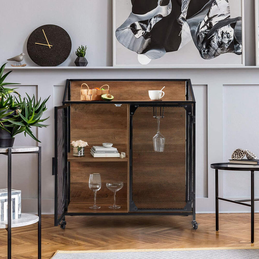 Industrial Storage Cabinet Sideboard with Metal Mesh Door, Buffet Entryway Cabinet