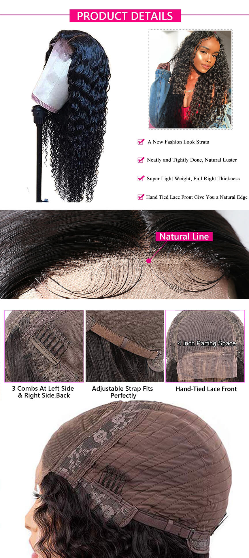 Deep Wave Lace Closure Wig Human Hair Wigs Description