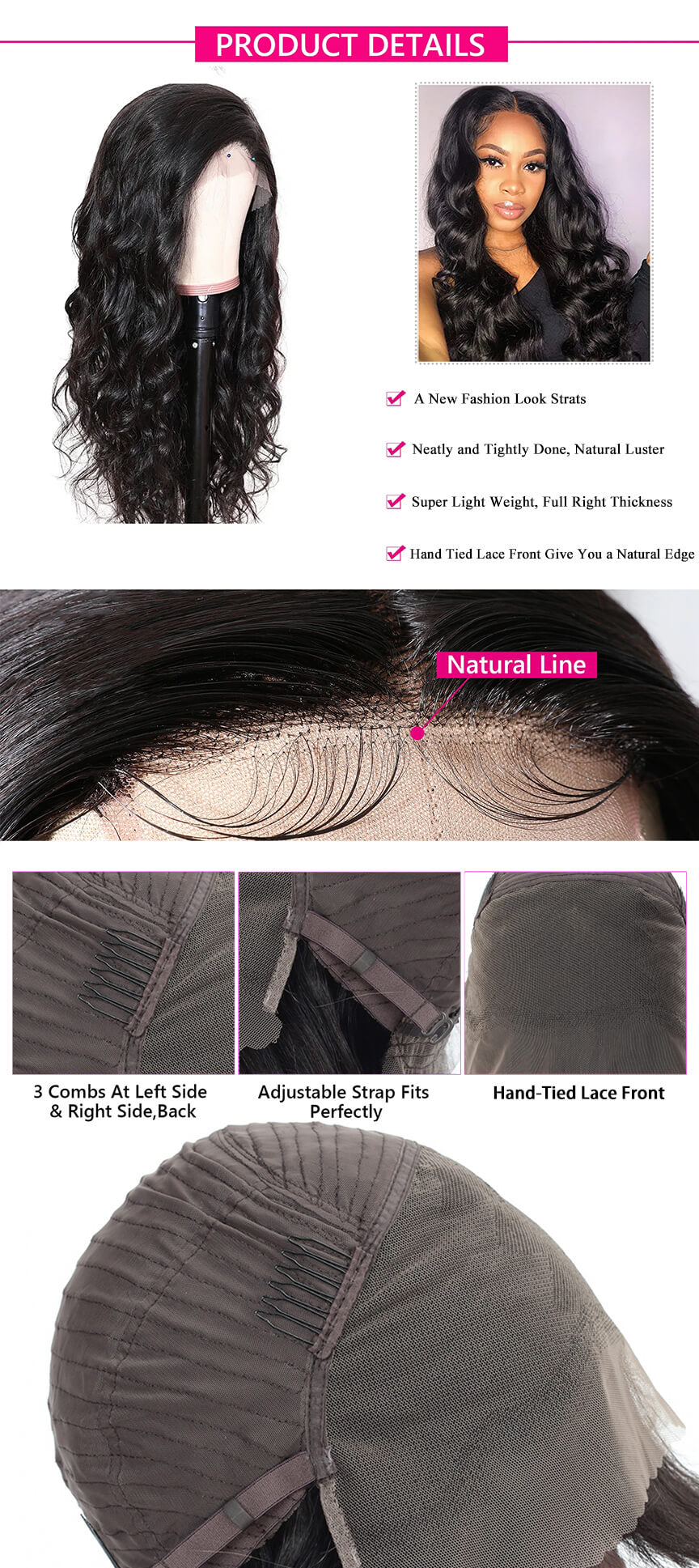 Rosebony Straight Hair Lace Front Wig Human Hair Detail Description