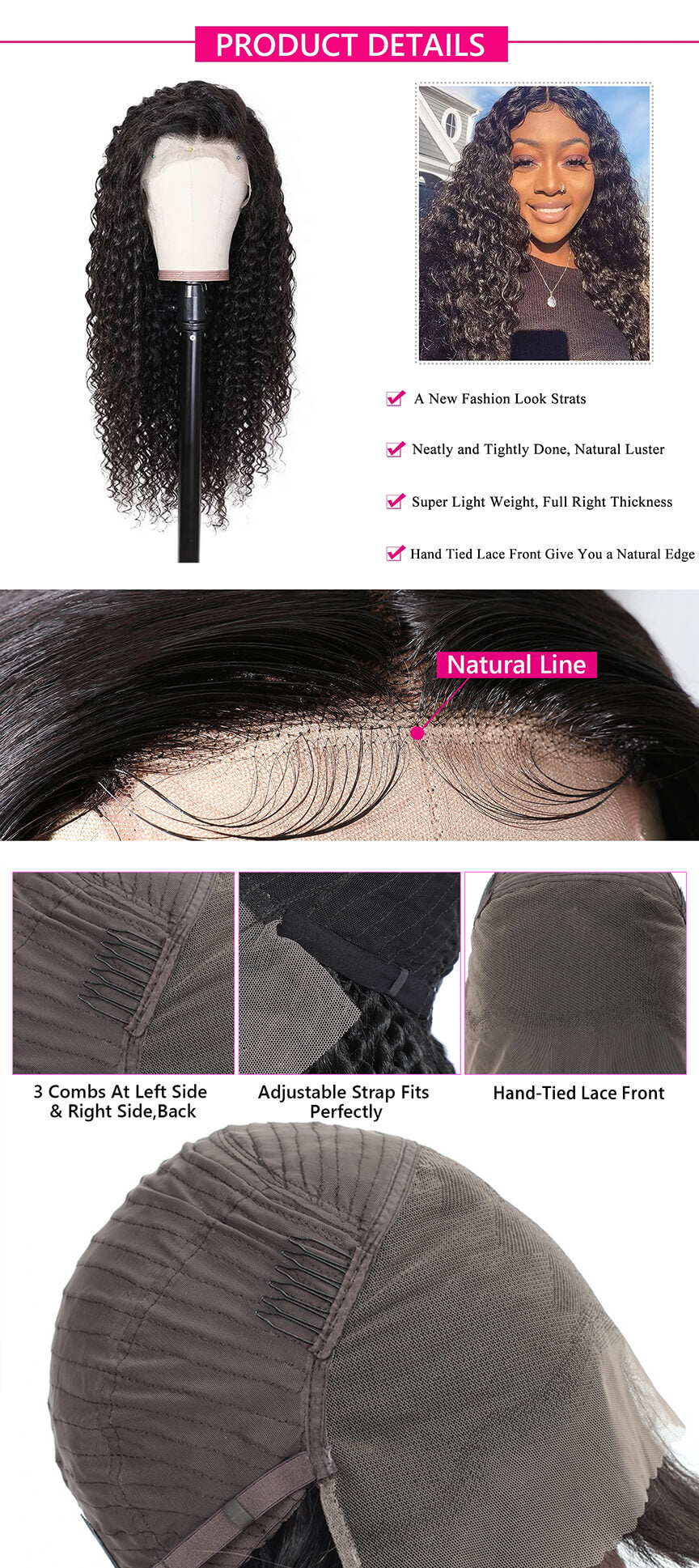 Rosebony Deep Wave lace Front Wig Human Hair Description