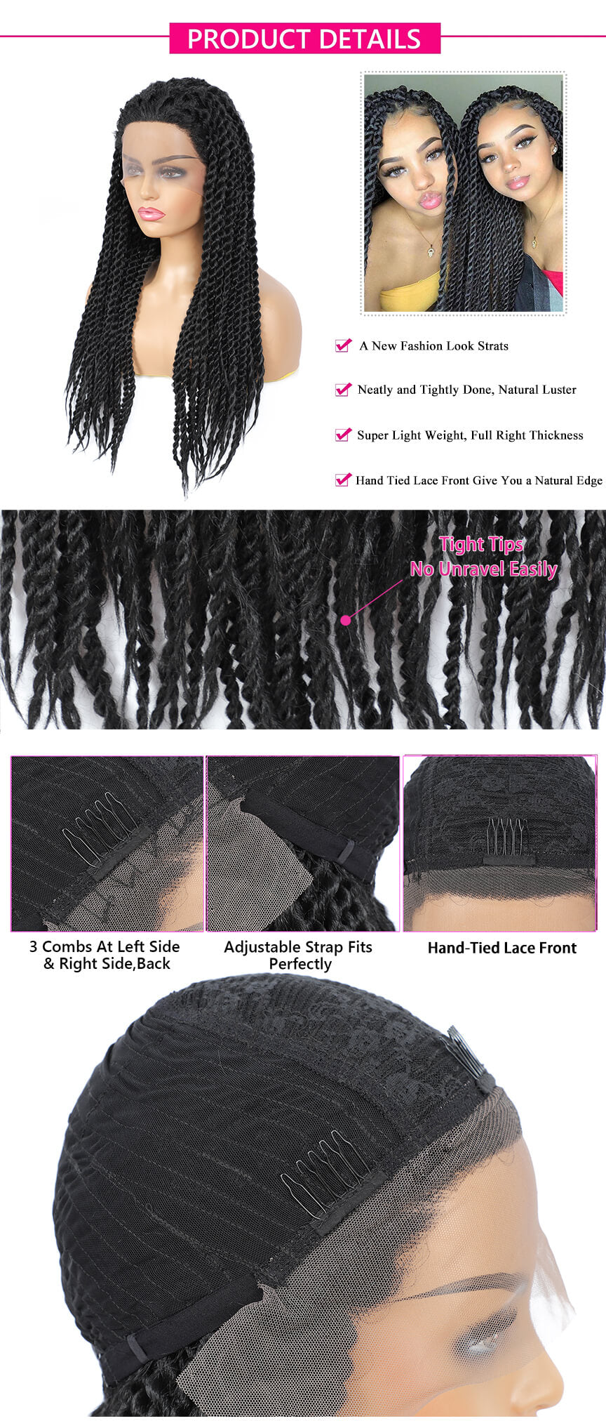 Rosebony Senegalese Twist Briaded Lace Front Wigs Description