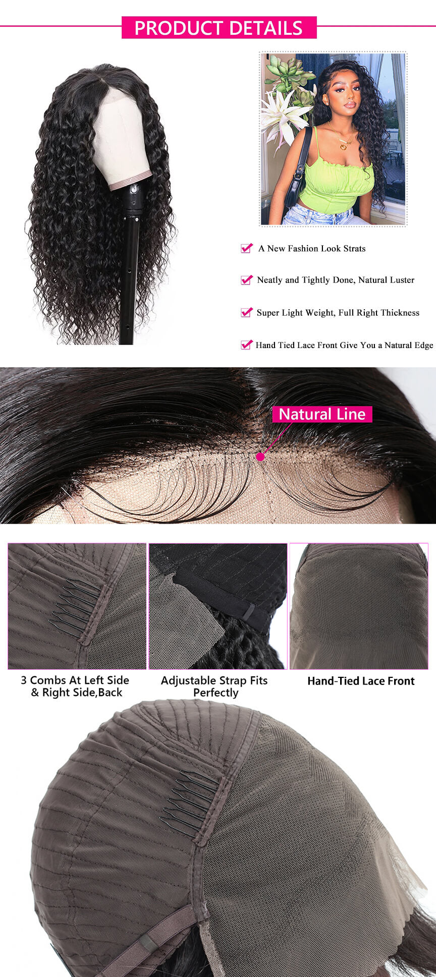 Rosebony Water Wave Lace Front Wig Human Hair Detail Description