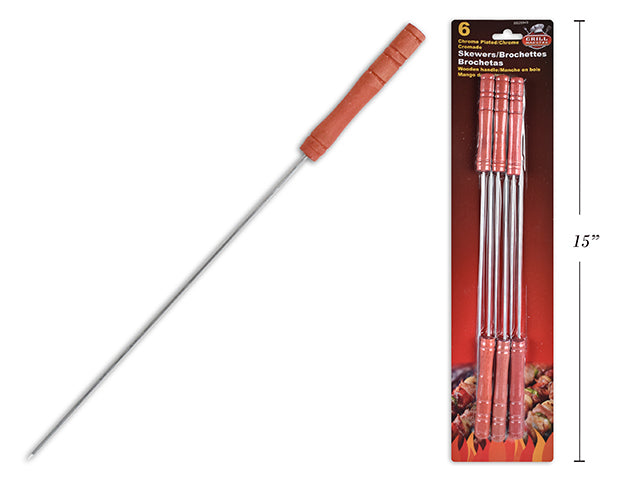 Carton Of 24 Chromed Plated BBQ Skewers With Wooden Handle