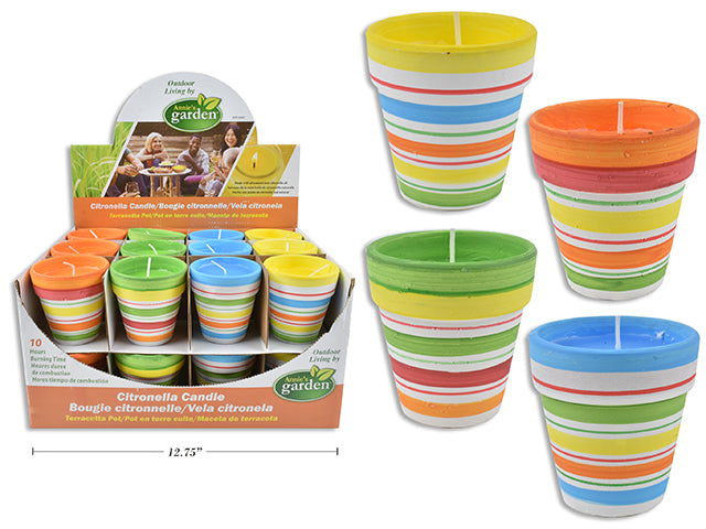 Carton Of 48 Striped Terracotta Pot Citronella Candle