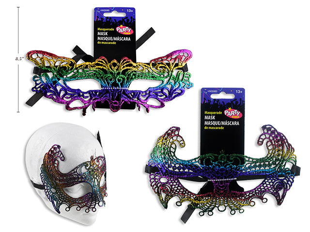 Carton Of 24 Halloween Rainbow Colored Lace Masquerade Mask