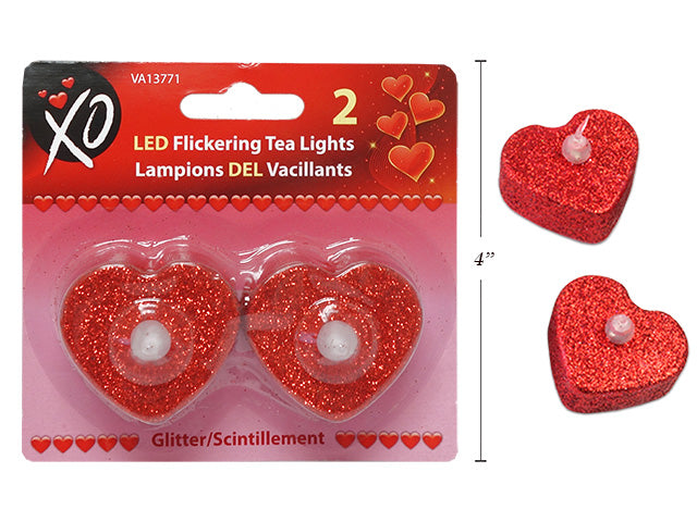 Carton Of 36 LED Heart Flickering Tea Lights