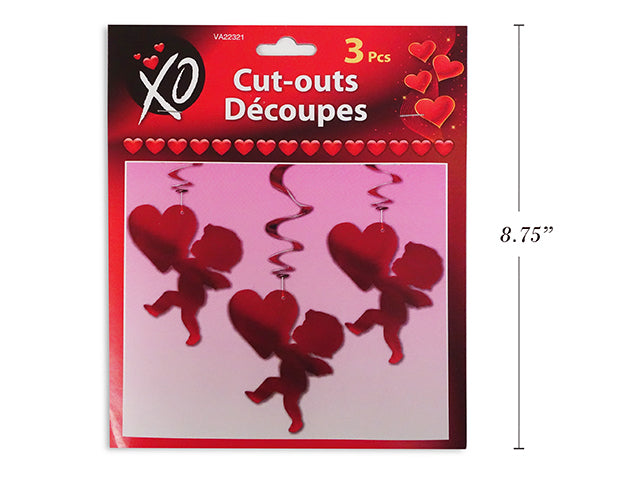 Carton Of 24 Valentines Die Cut Cupid Hanging Foil Swirl Decoration