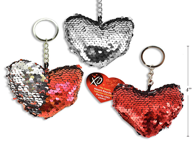 Carton Of 24 Color Changing Sequin Flip Heart Pillow Keychain