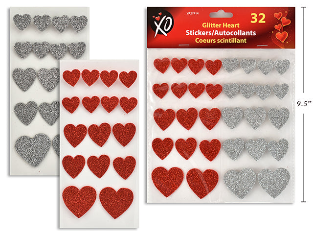 Carton Of 24 Glitter Felt Heart Stickers