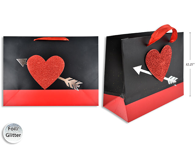 Carton Of 24 Valentines Matte Glitter Foil Horizontal Gift Bag Large