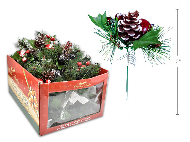 Carton Of 72 Christmas Pick With Artificial Pine Cone
