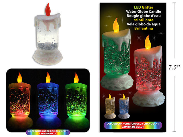 Carton Of 12 Christmas LED Color Changing Glitter Water Globe Candle