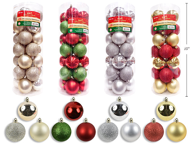 Carton Of 8 Christmas Glitter Matte Shiny Fashion Ornament In PVC Tube